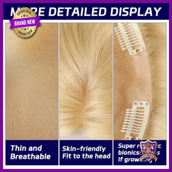 5x5 Human Hair Topper Mono Base 18 Inch No Bangs Thinning Hair Solution - Picture 6 of 7